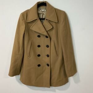 J. Crew Women's Wool Coat Jacket Double Breasted Tan Camel Small Pea Coat